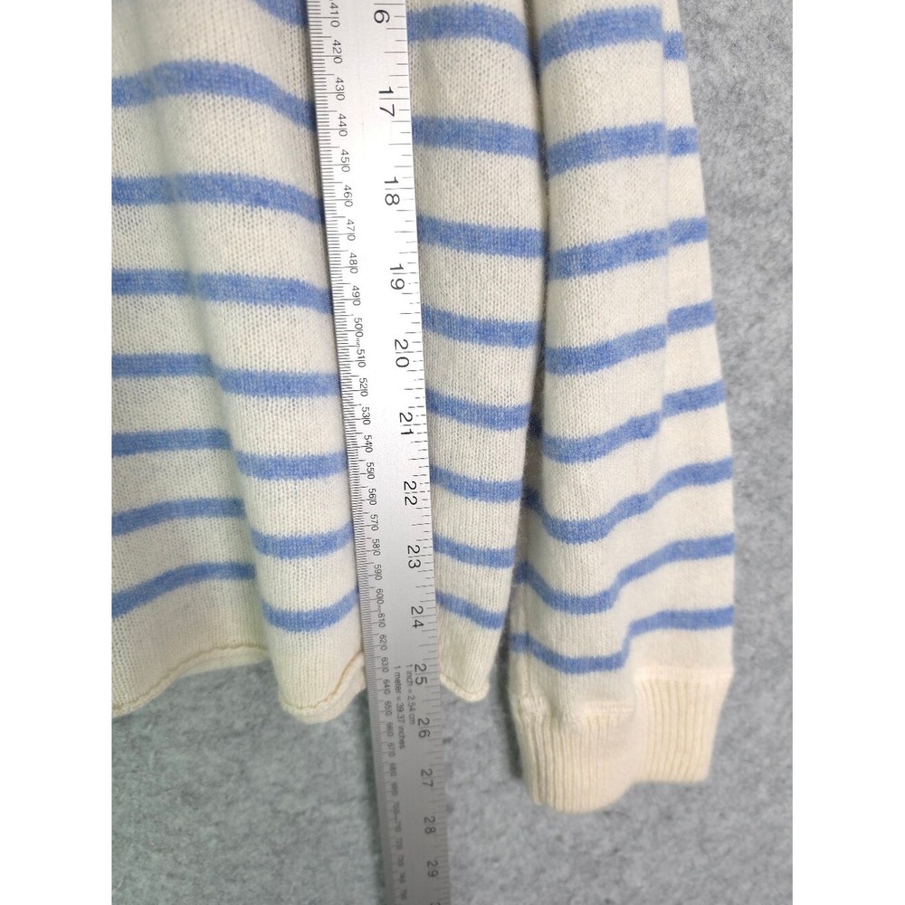Reformation‎ Cashmere Boyfriend Ivory With Parisian Blue Stripe Crewneck Sweater - Picture 9 of 10
